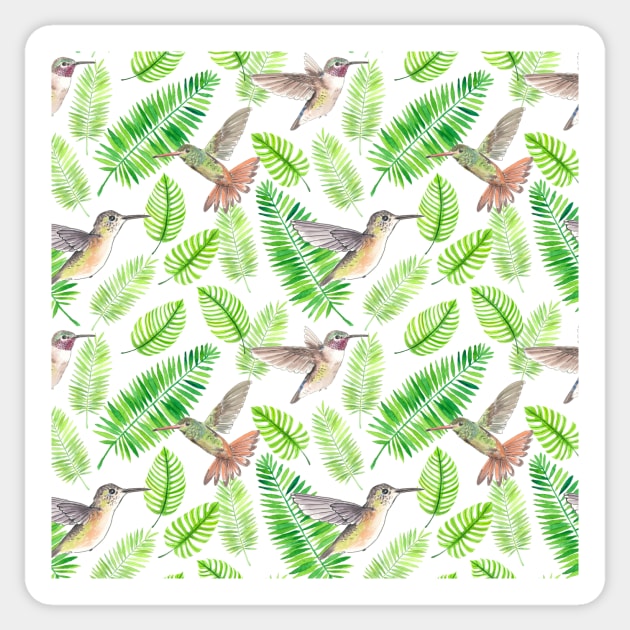 Hummingbirds and tropical leaves Sticker by katerinamk